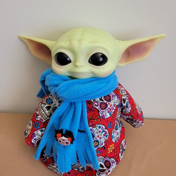 Sugar Skull Halloween 2pc Outfit scarf for 11" Mattel Child Grogu baby yoda Doll - Picture 2 of 8